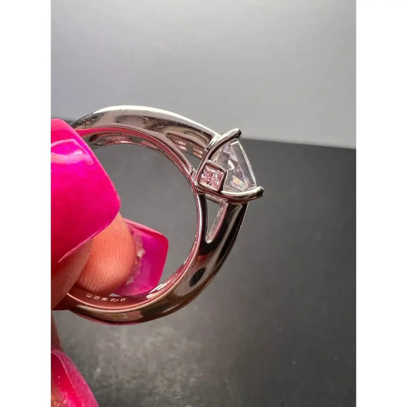 Pink and white CZ rhodium over sterling silver ring size 9 - Picture 4 of 10